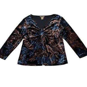 Vintage Massini Y2K Top Women L Crushed Velvet Babydoll Paisley Whimsigoth Fairy